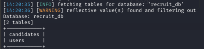 recruit_db tables | users table confirmed